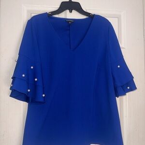 Roz & Ali Royal Blue Blouse with Pearl Details